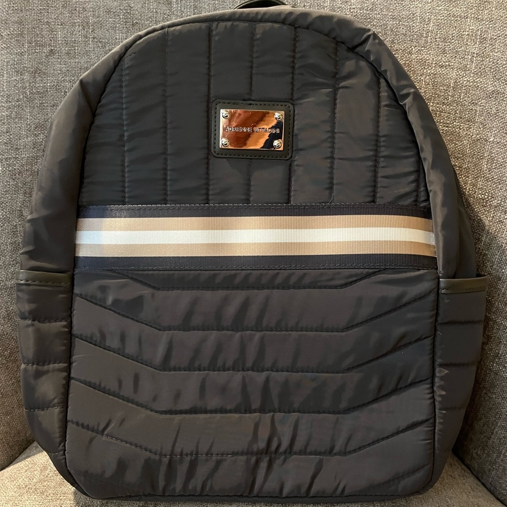 Adrienne Vittadini Slate Gray Quilted Nylon Backpack with Accent Stripe